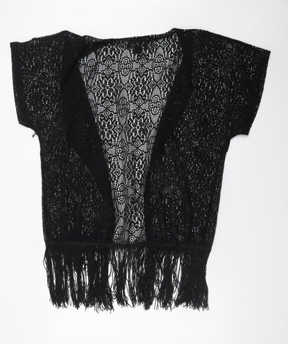 Atmosphere Womens Black Crochet Fringe Open Cardigan S/M Boho