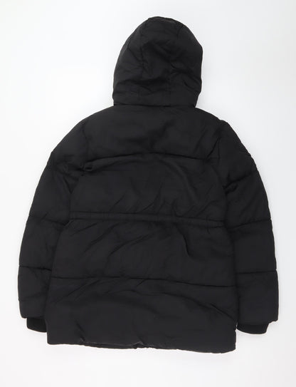 Primark Girls Black Hooded Puffer Jacket 12-13 Years Winter Coat