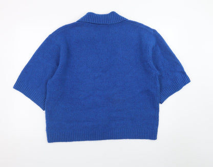 Next Women’s Blue Collared Knit Short Sleeve Jumper Size 12