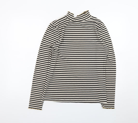 F&F Women’s Black Striped Long Sleeve Mock Neck Jersey Top Size 16