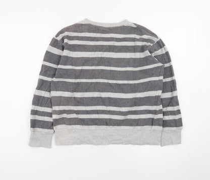 Next Teens Grey Striped Cotton V-Neck Jumper XS