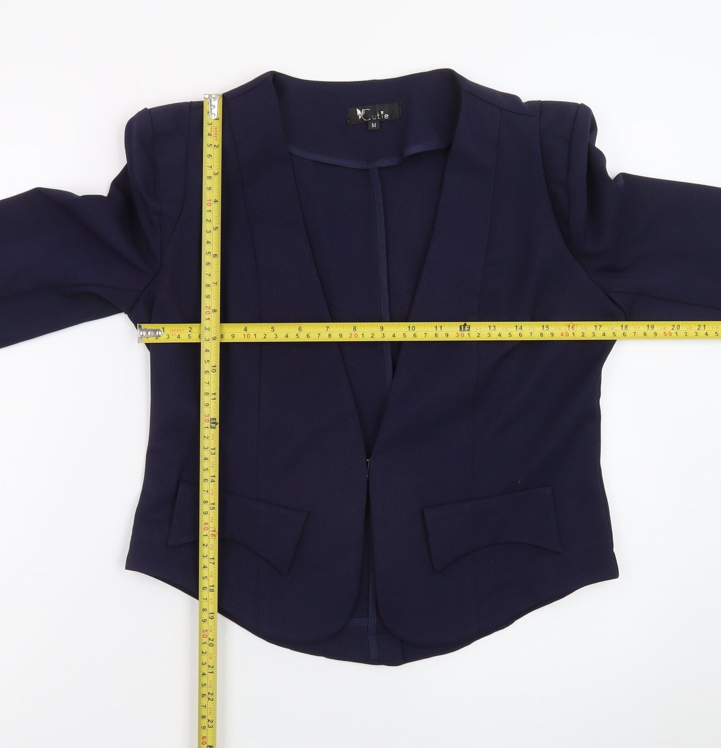 Cutie Women Navy Blue Blazer M Regular 3/4 Sleeve Open Front