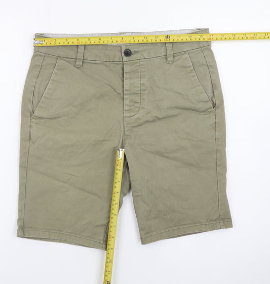 Topman Men's Green Stretch Chino Shorts W30 Slim Fit