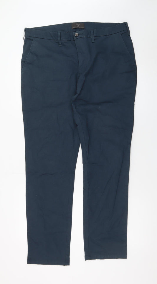 Marks and Spencer Men's Blue Chino Trousers 36W 31L Regular Fit