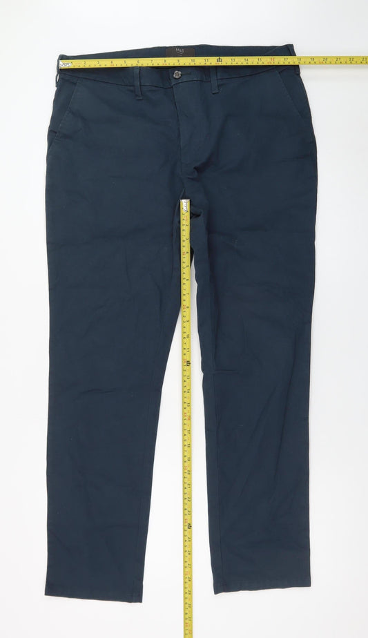 Marks and Spencer Men's Blue Chino Trousers 36W 31L Regular Fit