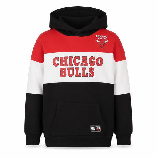 Front view of Primark boys’ black red chicago bulls pullover hoodie 9-10 years
