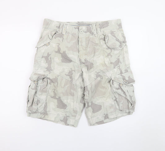 Next Men's Grey Camouflage Cargo Shorts Size 34 Regular Fit