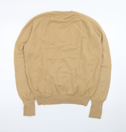 Lord Jeff Men's Beige Cashmere V-Neck Jumper Size L Classic Pullover