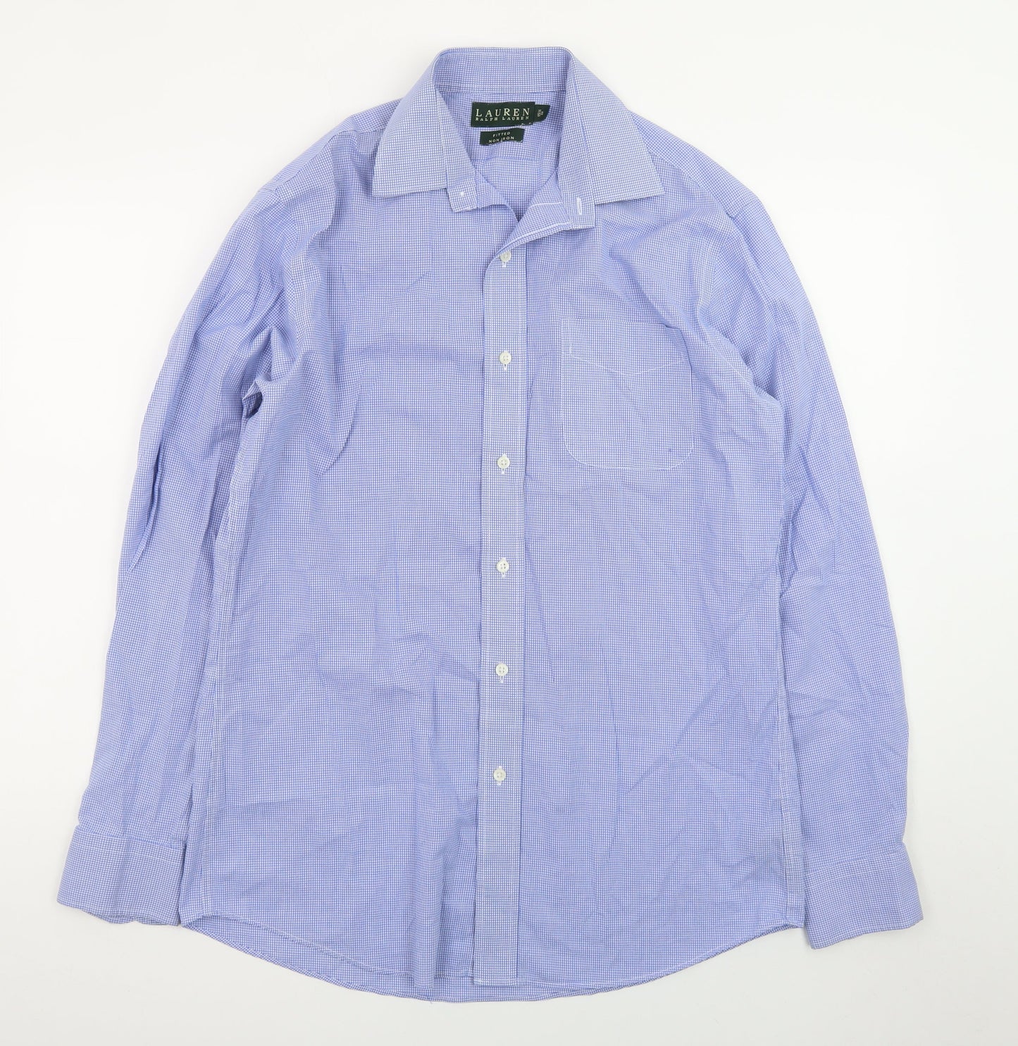 Lauren Ralph Lauren Men's Blue Fitted Non-Iron Cotton Dress Shirt 15.5 39