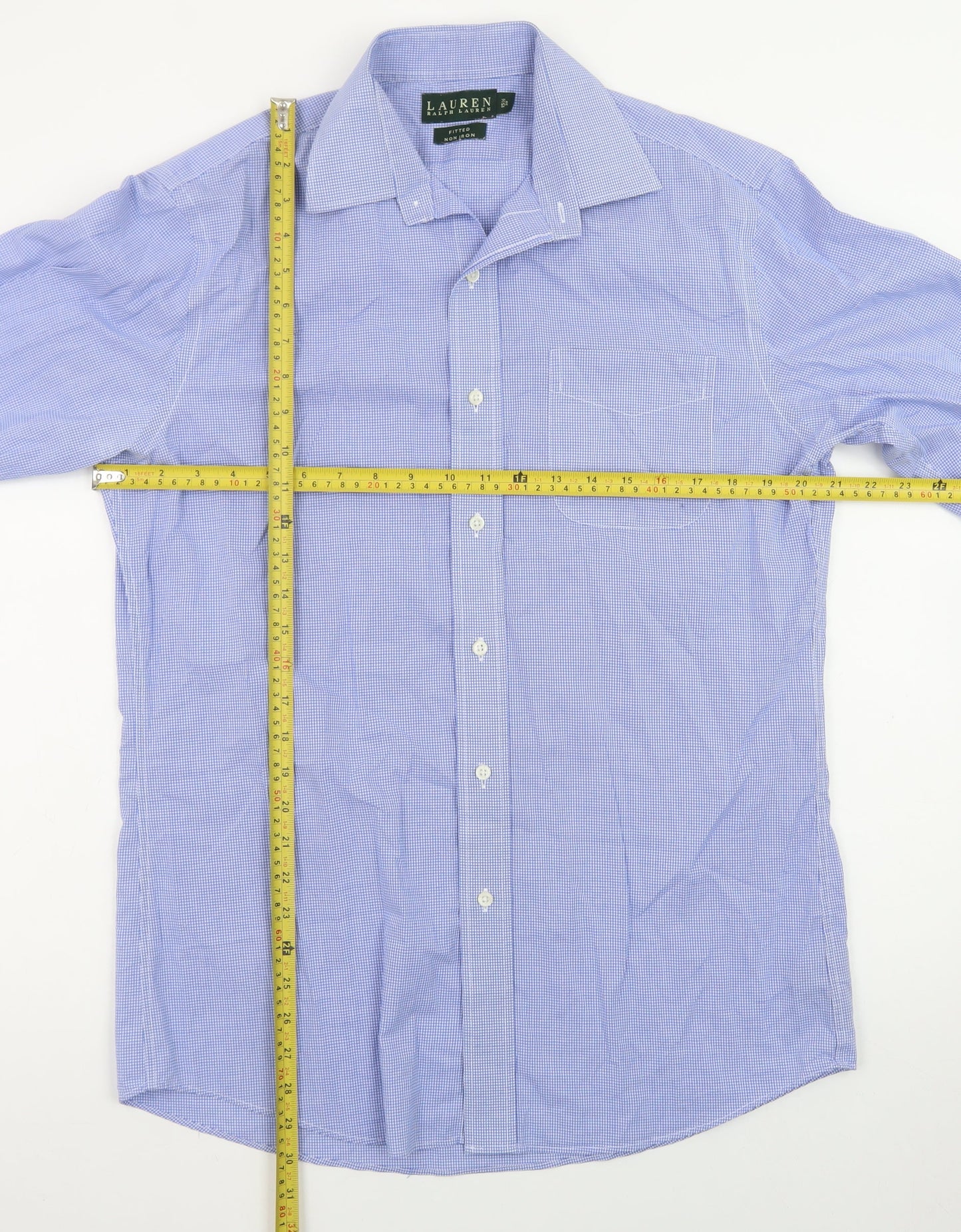 Lauren Ralph Lauren Men's Blue Fitted Non-Iron Cotton Dress Shirt 15.5 39