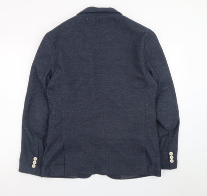 Zara Men’s Blue Slim Fit Herringbone Cotton Blazer Size 38