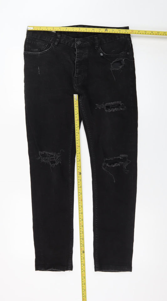 Denim Co. Men's Black Skinny Distressed Jeans 32W 30L