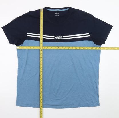 Jack & Jones Men's Blue 2XL Colourblock Crew Neck T-Shirt