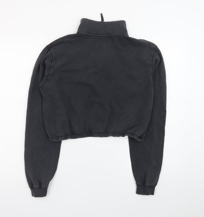 Pull&Bear Women Black 1/4 Zip Cropped Sweatshirt S