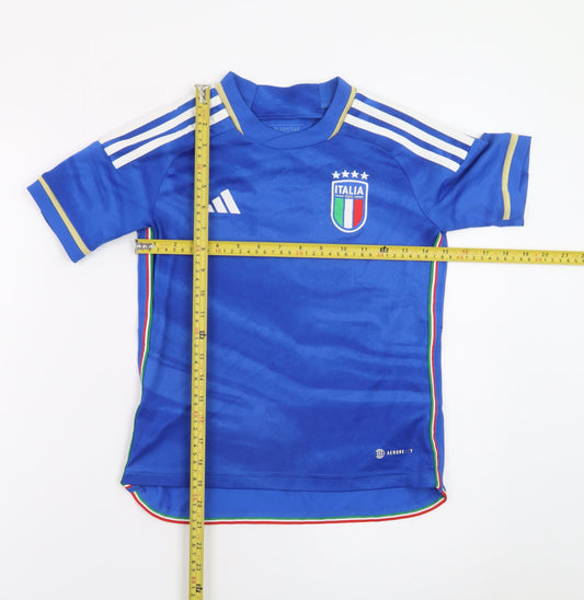 Adidas Boys Blue Italy Football Jersey T-Shirt 9-10 Years Short Sleeve