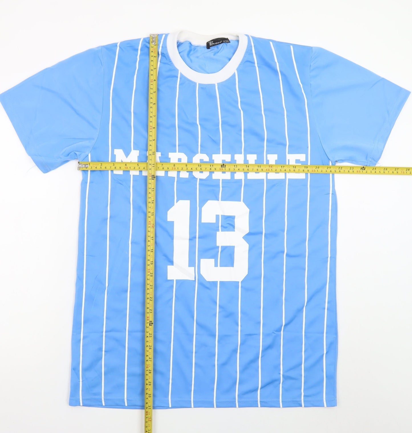 B Sport Men's Blue Marseille 13 Striped Crew Neck T-Shirt 2XL