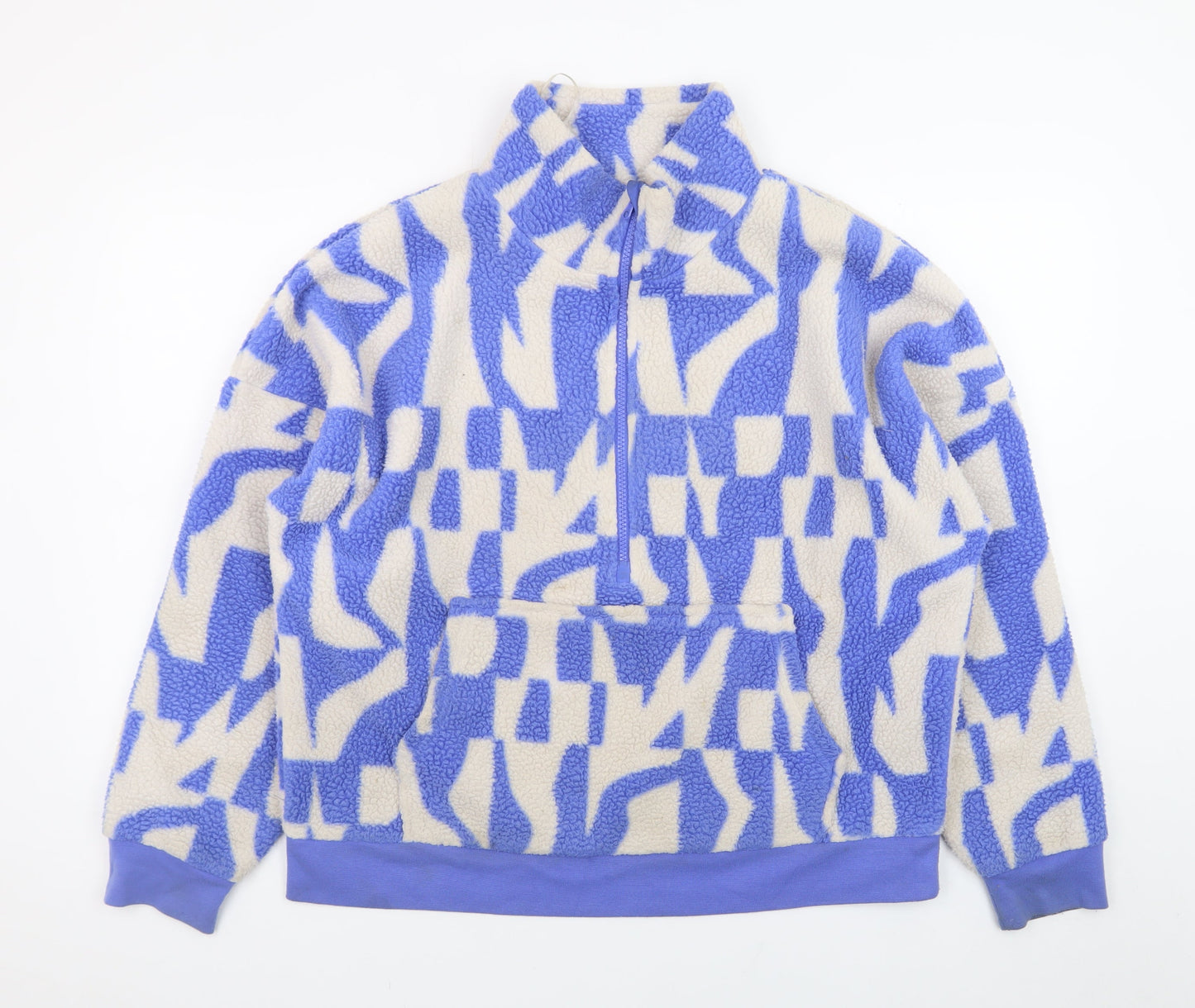 Dunnes Stores Women’s Blue Beige Patterned Fleece 1/4 Zip Sweatshirt M