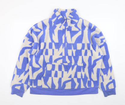 Dunnes Stores Women’s Blue Beige Patterned Fleece 1/4 Zip Sweatshirt M