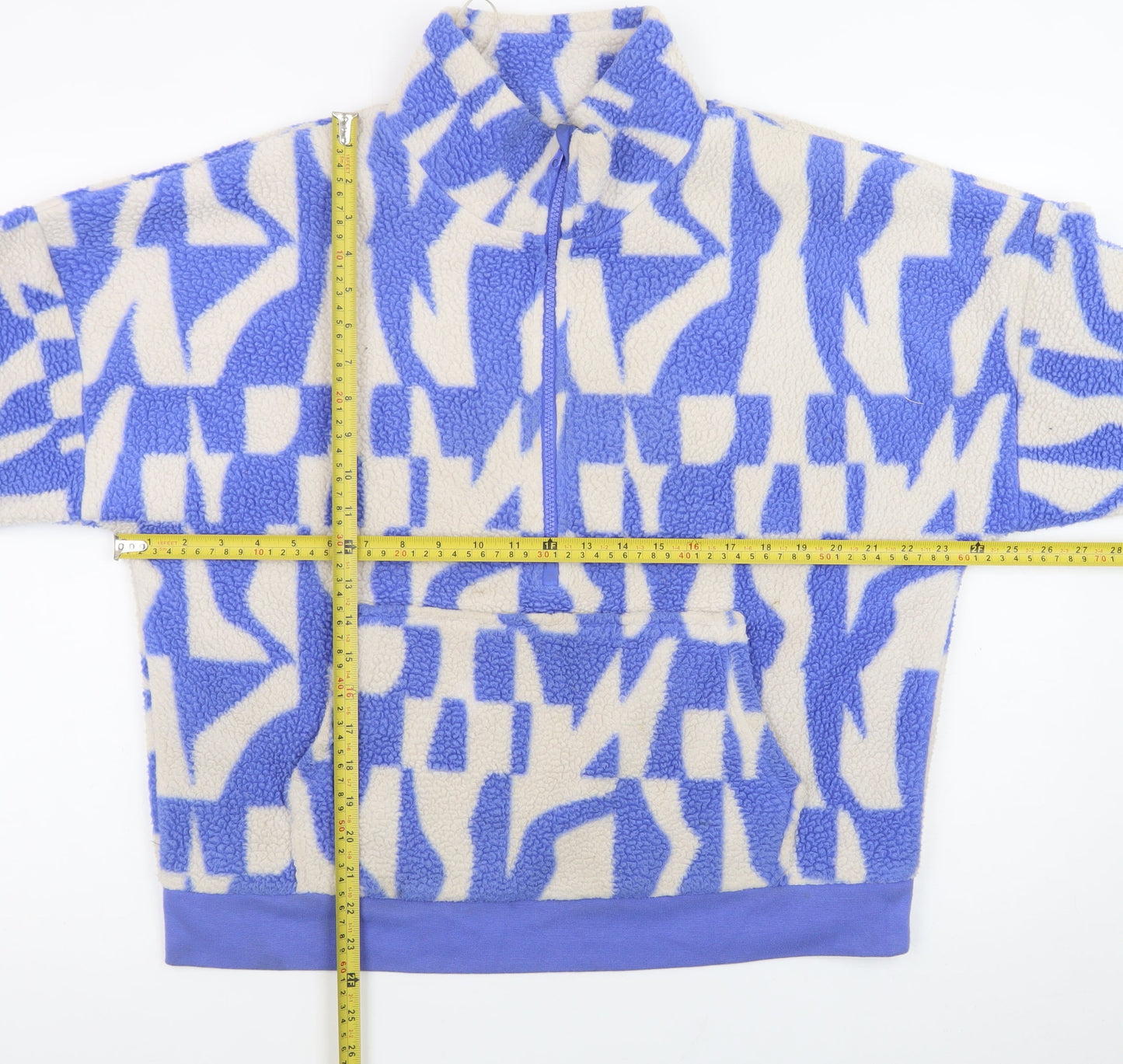 Dunnes Stores Women’s Blue Beige Patterned Fleece 1/4 Zip Sweatshirt M