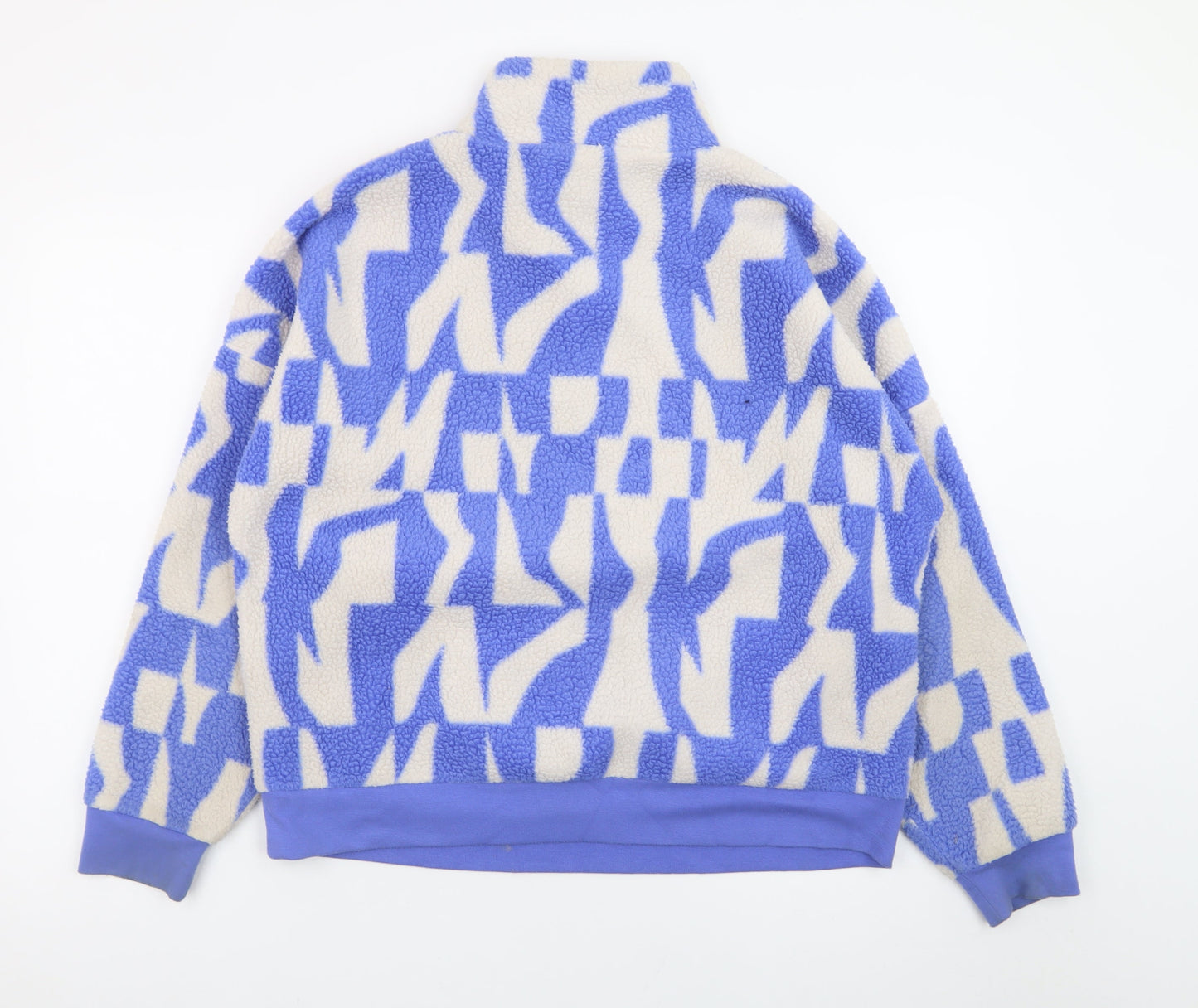 Dunnes Stores Women’s Blue Beige Patterned Fleece 1/4 Zip Sweatshirt M