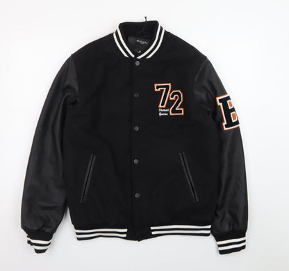Brave Soul Men’s Black Varsity Jacket Medium Polyester Blend
