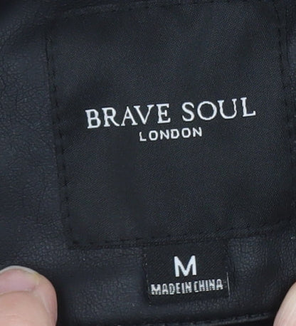 Brave Soul Men’s Black Varsity Jacket Medium Polyester Blend
