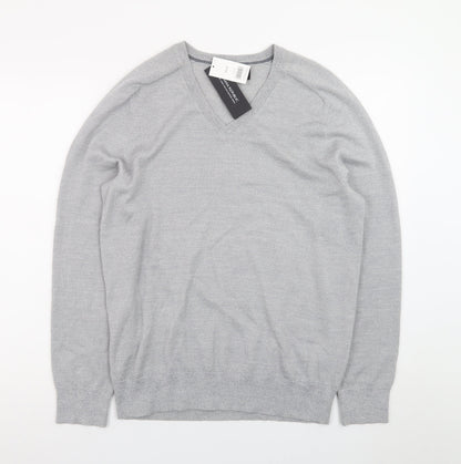 Banana Republic Men's Grey Merino Wool V-Neck Jumper M