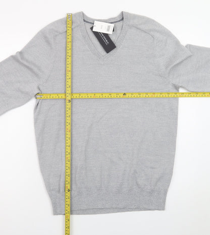 Banana Republic Men's Grey Merino Wool V-Neck Jumper M