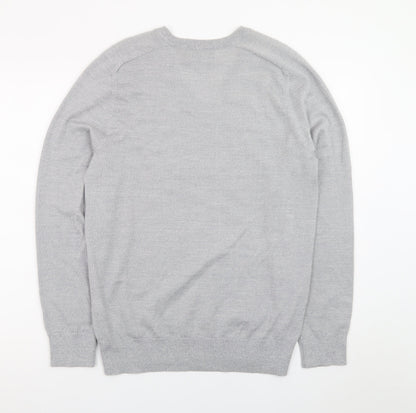 Banana Republic Men's Grey Merino Wool V-Neck Jumper M