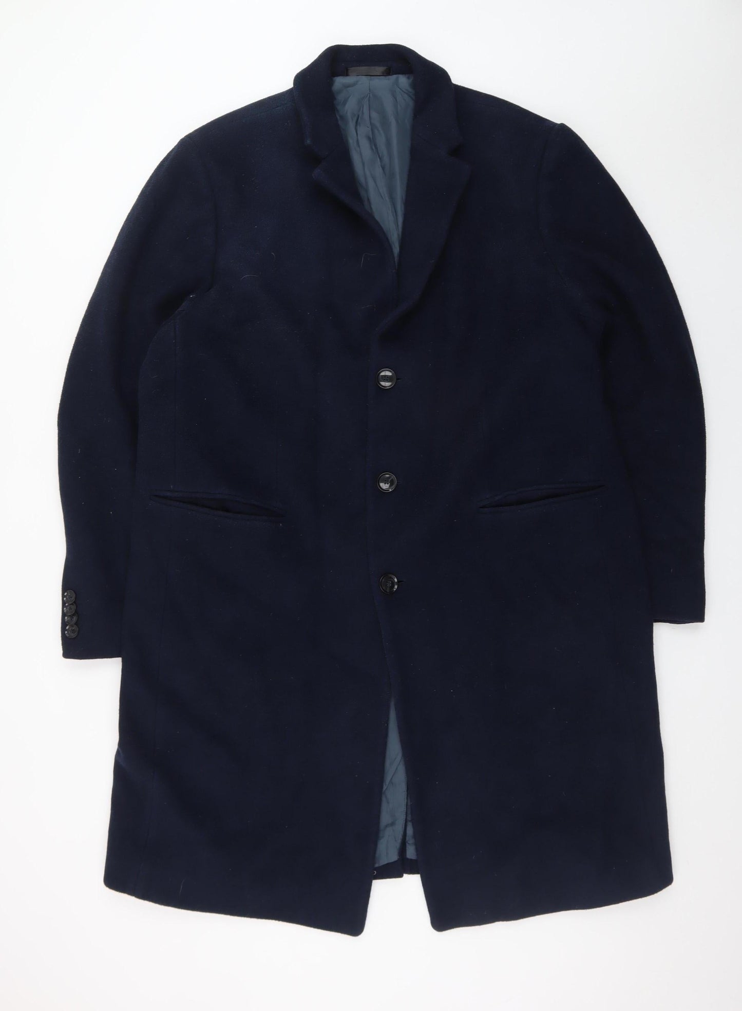 Marks and Spencer Men's Navy Wool Overcoat XXL 44in Regular Fit