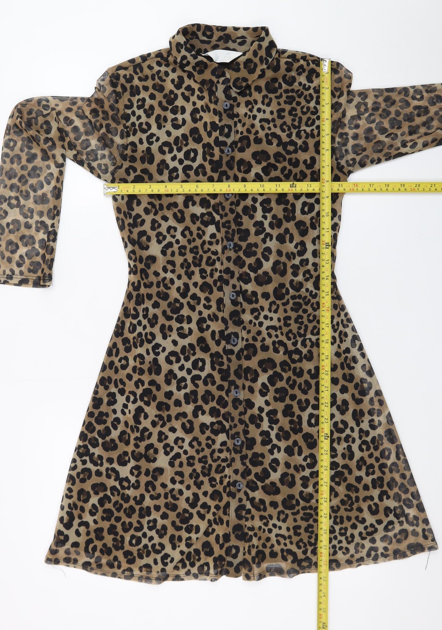 Primark Women Brown Leopard Print Shirt Dress XS