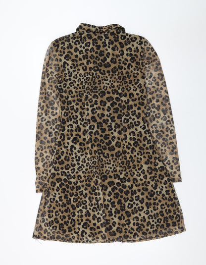 Primark Women Brown Leopard Print Shirt Dress XS