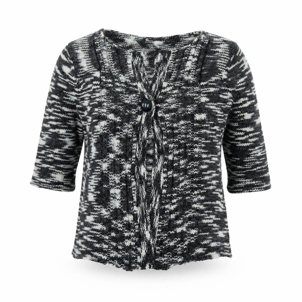 Front view of Frank Saul's Grey Knit Cardigan Small V-Neck 3/4 Sleeve