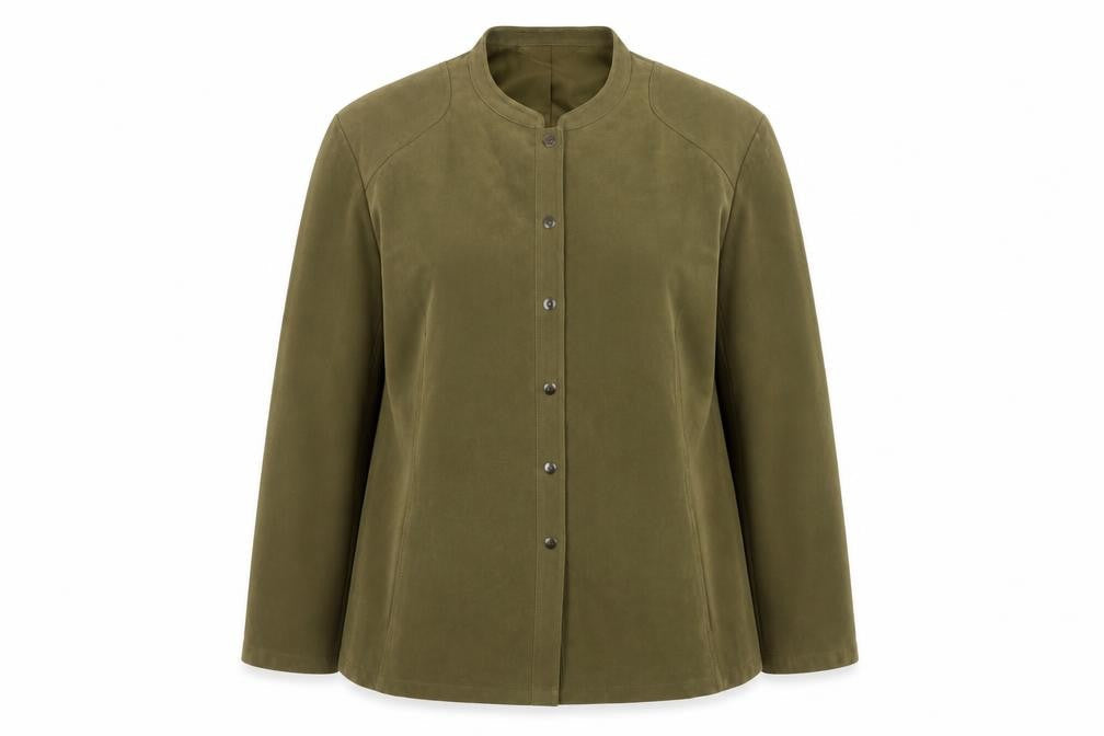 Elvi Womens Green Plus Size 26 Long Sleeve Suede Look Jacket