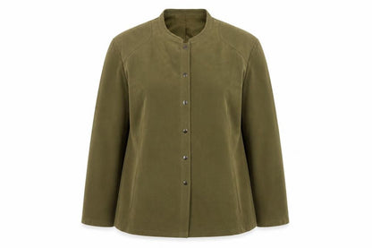 Elvi Womens Green Plus Size 26 Long Sleeve Suede Look Jacket