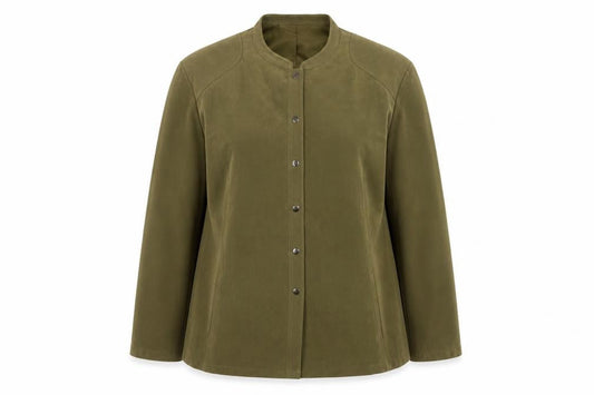 Elvi Womens Green Plus Size 26 Long Sleeve Suede Look Jacket