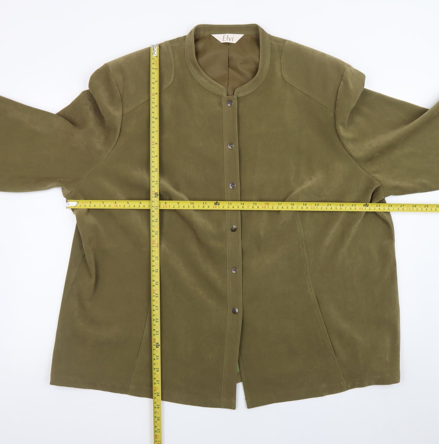 Elvi Womens Green Plus Size 26 Long Sleeve Suede Look Jacket
