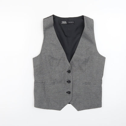 Zara Women Grey Check Waistcoat Vest Medium Classic Tailored