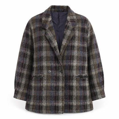 Kemper Women’s Multicoloured Check Wool Tweed Blazer Size 10