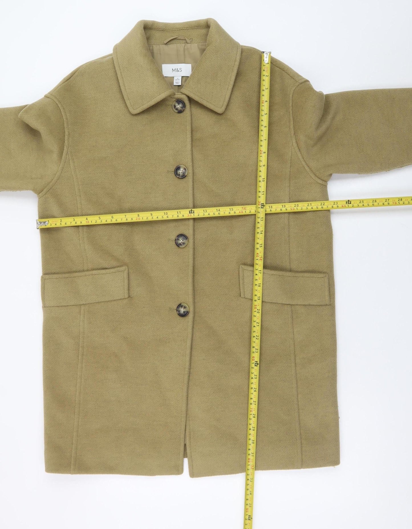 Marks and Spencer Women's Beige Wool Blend Petite Coat Size 12