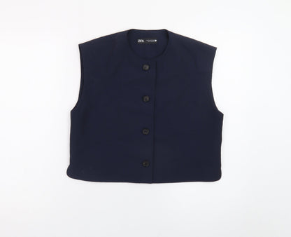 Zara Women's Blue Sleeveless Cropped Button Blouse Size 12