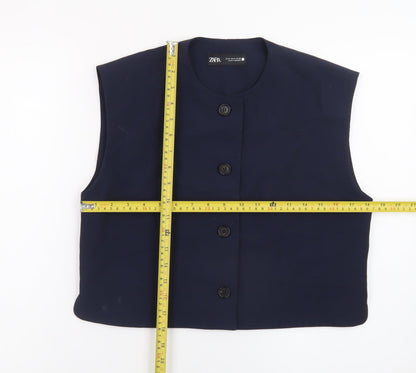Zara Women's Blue Sleeveless Cropped Button Blouse Size 12