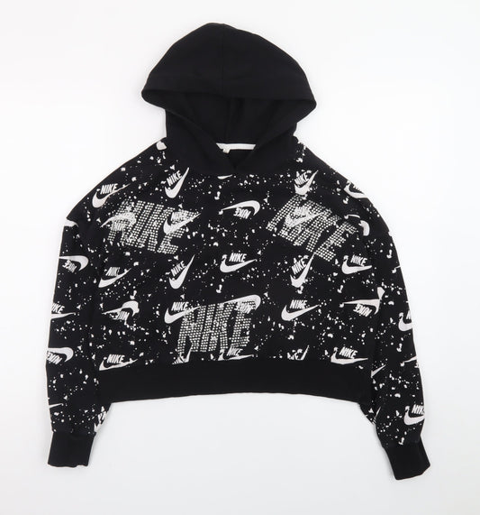 Nike Womens Black White Logo Print Pullover Hoodie Size S