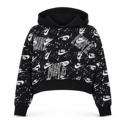 Nike Womens Black White Logo Print Pullover Hoodie Size S