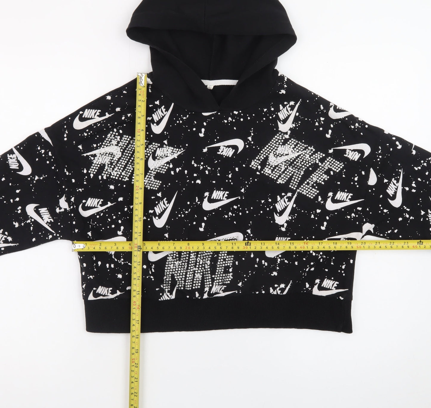 Nike Womens Black White Logo Print Pullover Hoodie Size S