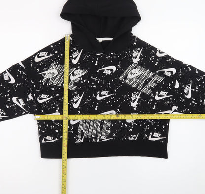 Nike Womens Black White Logo Print Pullover Hoodie Size S