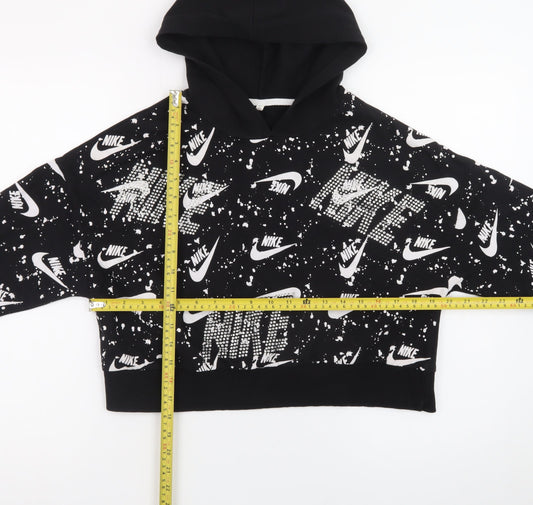 Nike Womens Black White Logo Print Pullover Hoodie Size S
