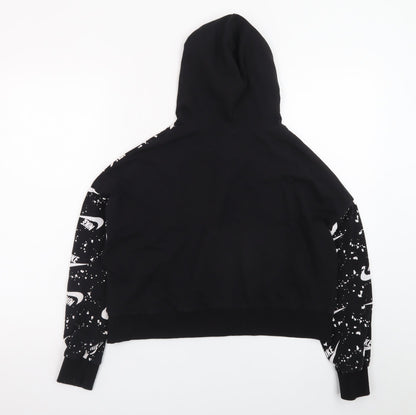 Nike Womens Black White Logo Print Pullover Hoodie Size S
