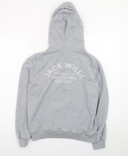 Jack Wills Women's Grey Pullover Hoodie UK 12 with Logo Print