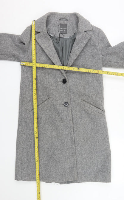 Primark Women's Grey Wool Blend Mid-Length Overcoat Size 8